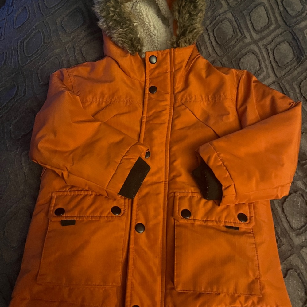 Free Country Orange Puffer Jacket with Fur-Lined Hood
